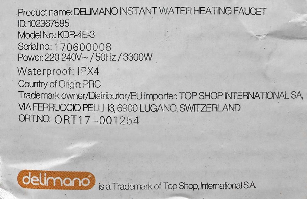 Torneira de aquecimento instantâneo Delimano 3300w