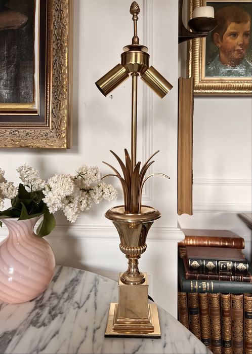 Maison Charles Boulanger Jansen Hollywood Regency 1970 vintage lampa palma ananas mosiężna mosiądz mosiądzu Francja Belgia unikat poszukiwana