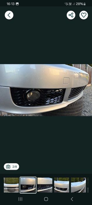 Zderzak Przedni Bixenon Audi A4 B6 Sline S-line LY7W Kratki Czarny Połysk Jak Nowy Nowy Lakier
