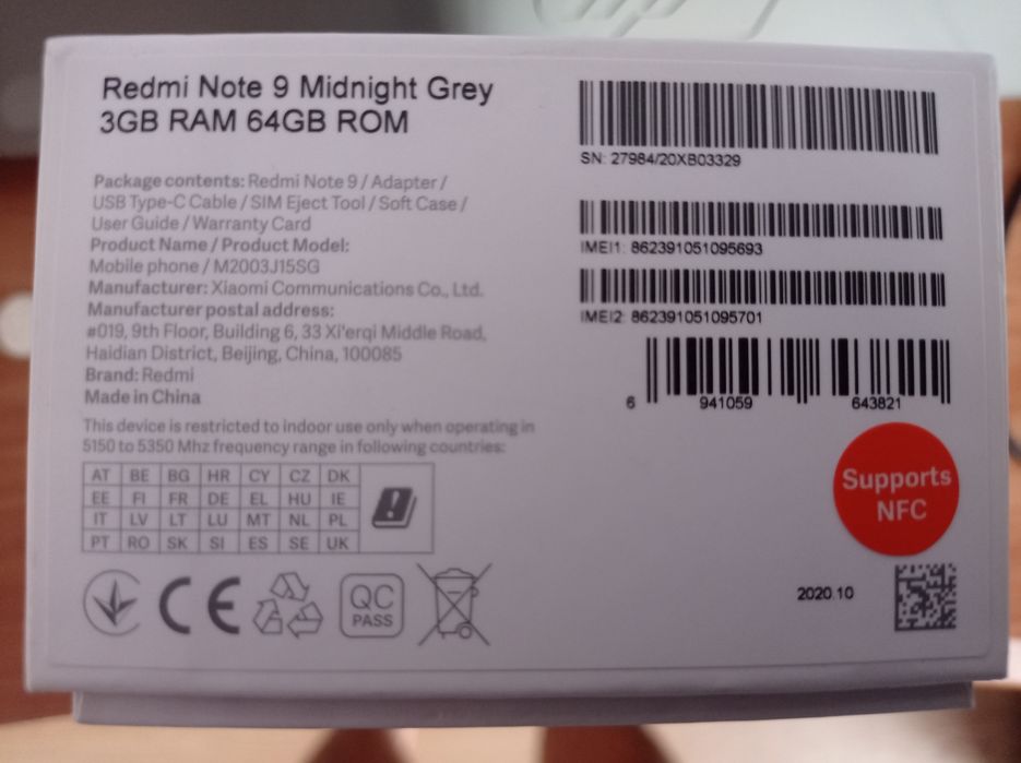 Телефон Xiaomi Redmi Not 9 3/64 Nfc.