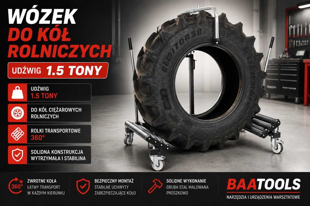Wózek do transportu montażu kół ciężarowych rolniczych 1.5 tony