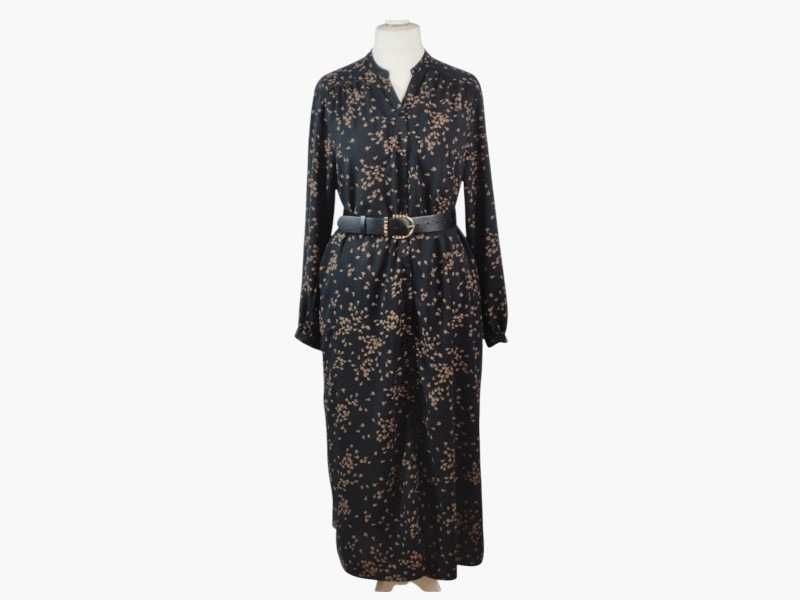 Sukienka maxi Lindex, 100% wiskoza, czarna w kwiaty stójka kieszenie, L/XL/40/42