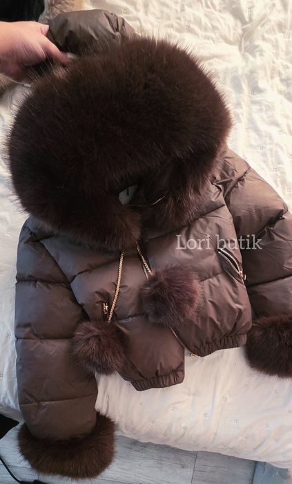 Kurtka czekoladowa bomberka duze obszycie xxl futerko lis jenot puszki