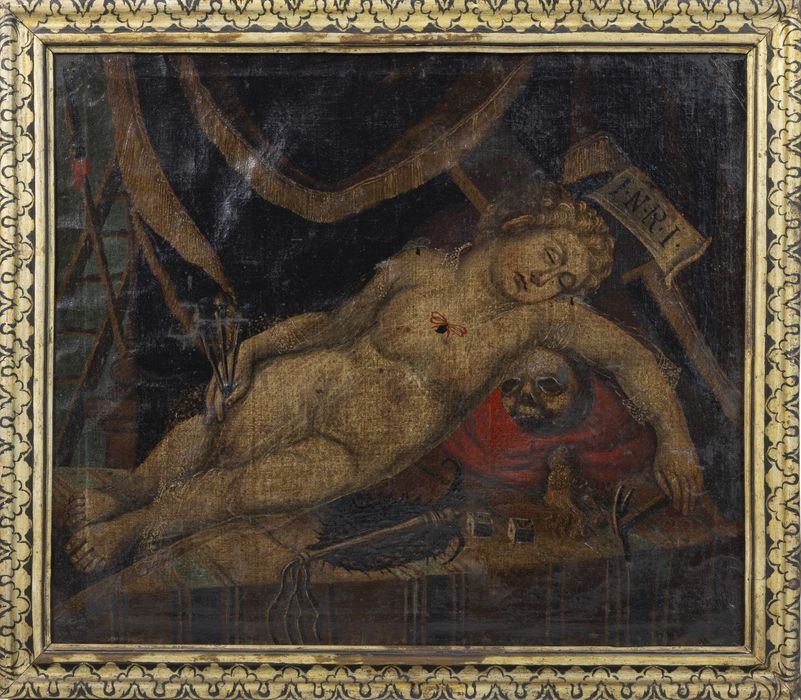 Pintura - Oficina portuguesa - Menino Jesus Vanitas - Século XVIII