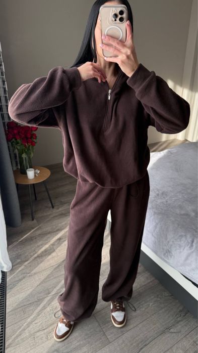 Женский зимний костюм ФЛИСОВЫЙ 42-46 коричневый свободный прямые штаны