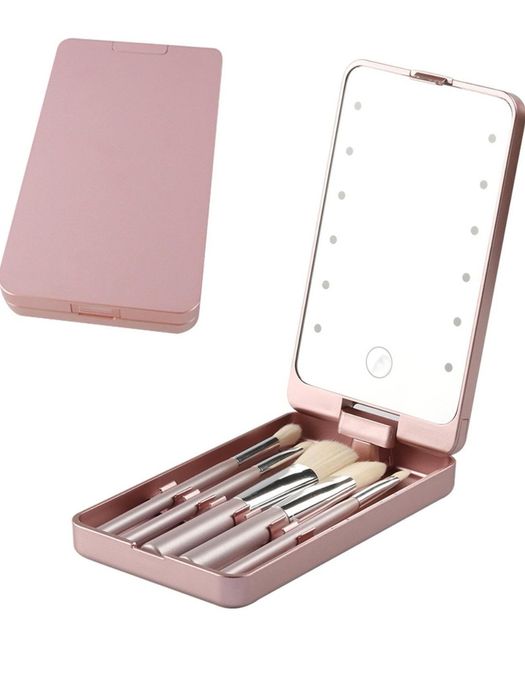 Zestaw  5 Pędzli do Makijażu z Lusterkiem LED ETUI