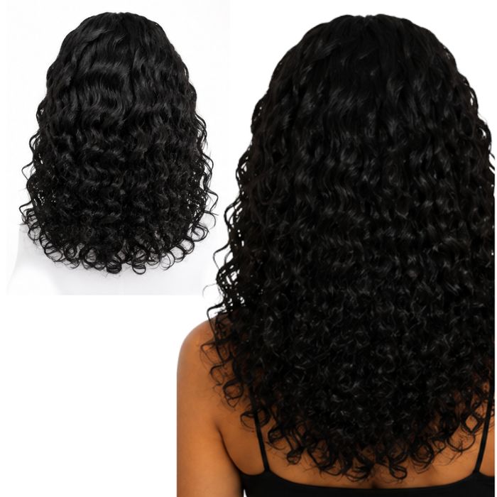 Peruka Lace Front czarna kręcona damska 52 cm naturalny przedziałek