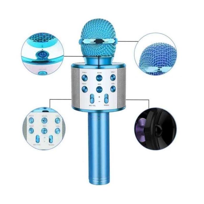 Mikrofon bezprzewodowy do zabawy w karaoke Bluetooth blue