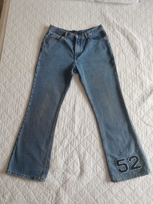 Jeansy Biodrówki No Boundaries Vintage Y2K McBling Dzwony Varsity M L