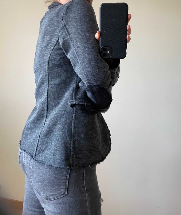 szara grafitowa melanż marynarka elastyczna miękka sportowa łaty