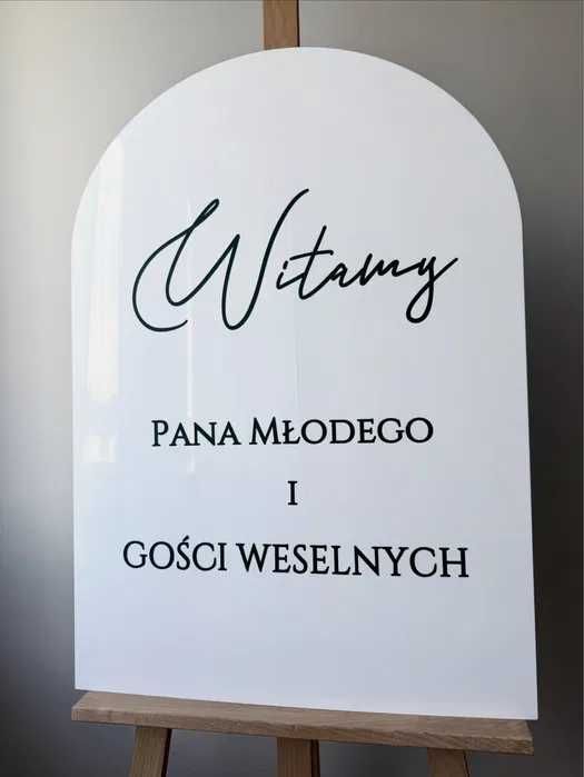 Tablica powitalna pleksi tablica ślubna Witamy Pana Młodego i gości Weselnych czarny napis