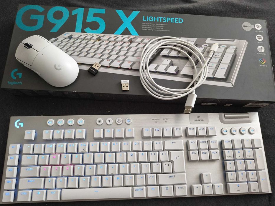 klawiatura+myszka bezprzewodowa BIAŁA Logitech G915 X Lightspeed +Logitech G Pro X Superlight 2C Perfekcyjny stan !