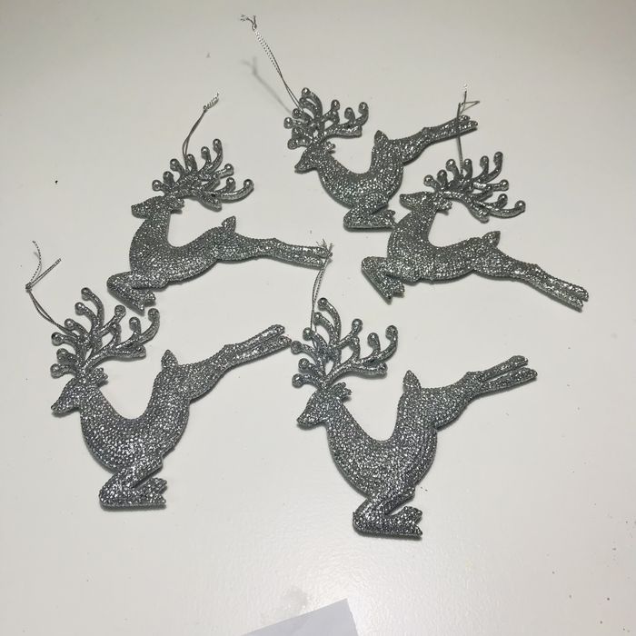 5 renas de enfeite natal prateadas