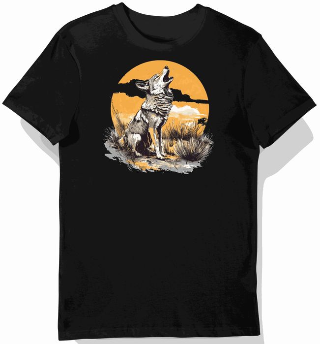 Koszulka męska czarna z motywem kojota w pustynnej scenerii M