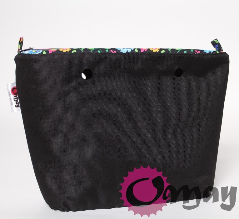 Czarny organizer do OBAG STANDARD folk kwiaty 2 kieszenie wkład OMAY