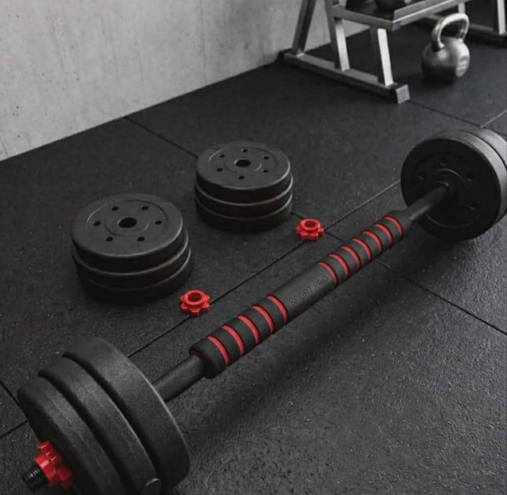 Zestaw Hantli Bitumicznych Sztanga Gryf 20kg Ciężarki do Domu Zaciski