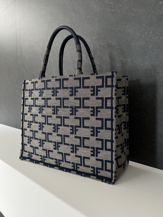 Torebka shopperka Elisabetta Franchi monogram brązowa torba