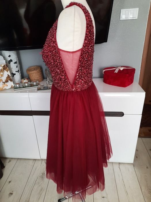 Sukienka Mascara tiulowa zdobiona,  burgund, 42-44,"wesele,  bal,