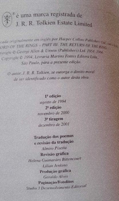 J R R Tolkien - Trilogia "O Senhor dos Anéis" - Martins Fontes BRASIL