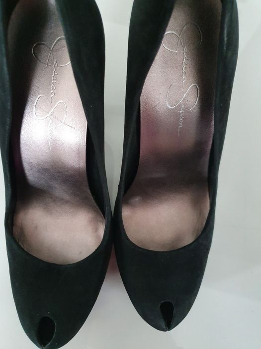 Jessica Simpson szpilki open toy 37 czarne zamsz