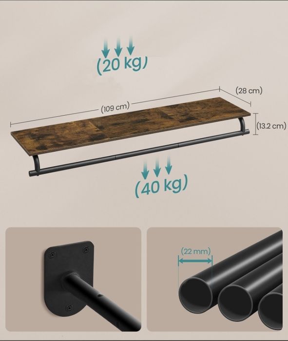 Wieszak ściennyna ubrania z półką 2 w 1 NOWY