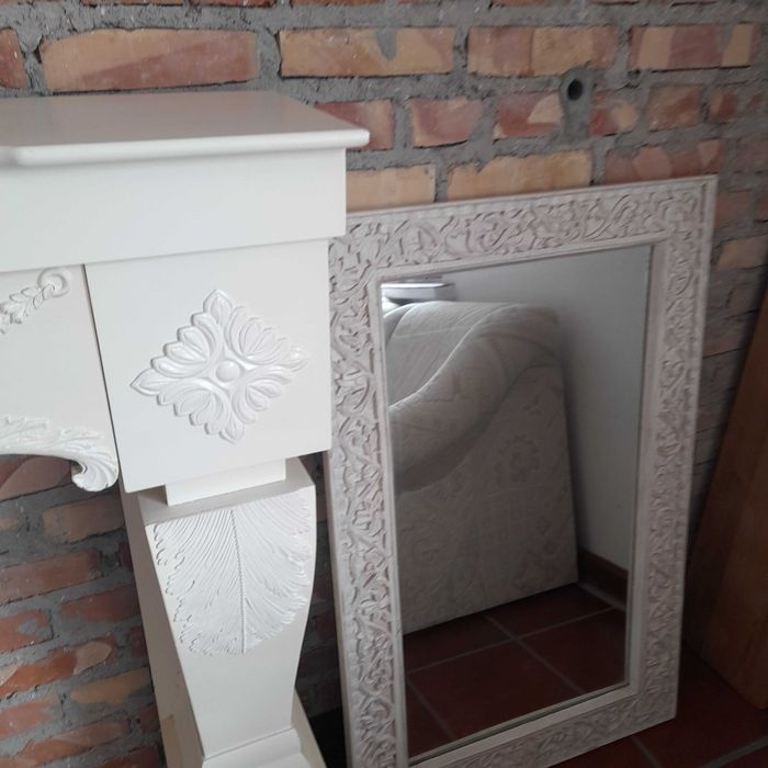 Lustro duze, bialo-kremowe , 70cmx100cm, drewniane, rzezbione
