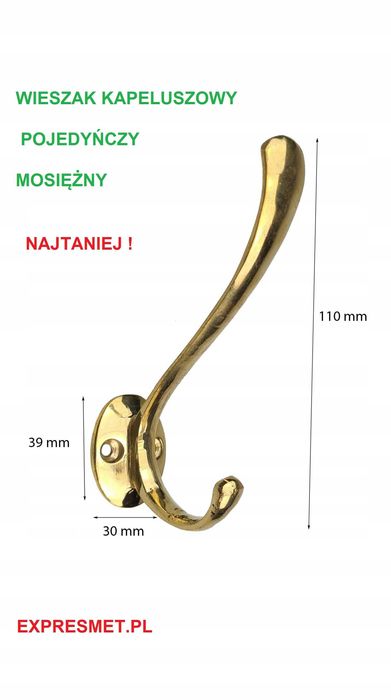 WIESZAK MOSIEŻNY hak uchwyt meblowy SOLIDNY 100 % odlew mosiądz patyna