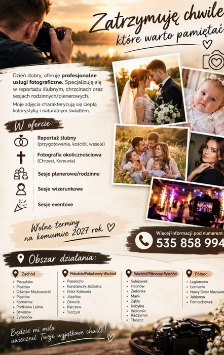 Fotograf  , Ślub , Wesele , Chrzciny od 600 zł