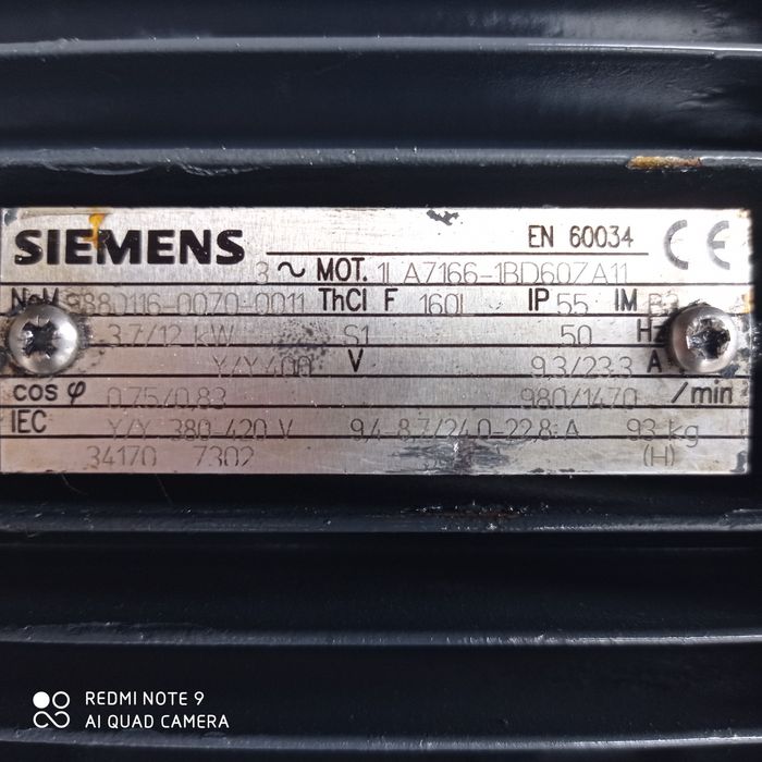 Silnik 3,7kw 980obr/12kw 1470obr Siemens