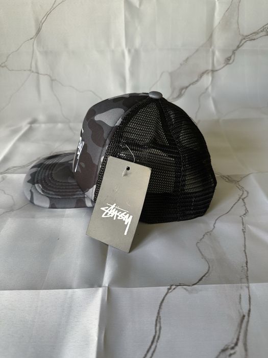 Chapéu preto Stussy x Bape