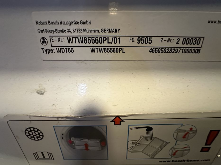 Suszarka bębnowa Bosch serie 8 9kg wsadu uszkodzona na części