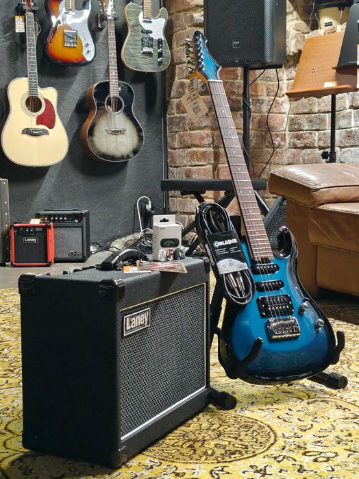 Zestaw Gitara Elektryczna Aria MAC-STD MBS + Laney LG20R + Akcesoria