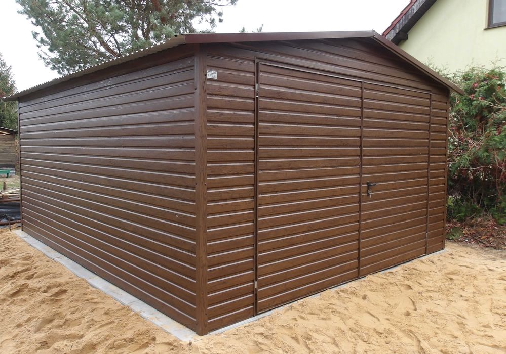 Garaż blaszany Drewnopodobny blaszak ORZECH, ZŁOTY DĄB 4x5 PREMIUM