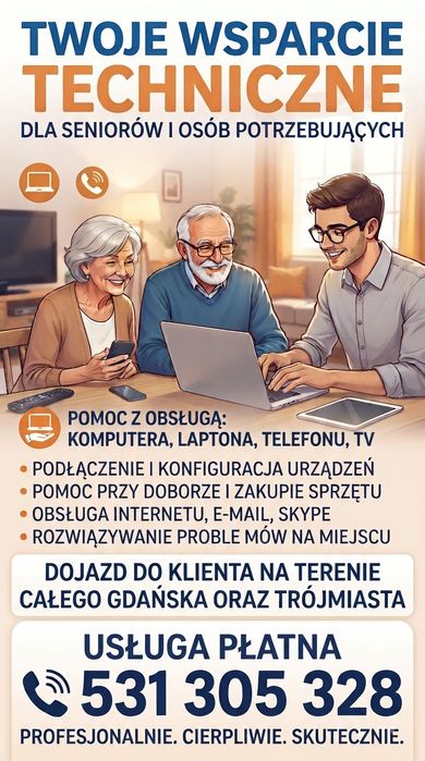 Pomoc przy obsłudze urządzeń ( telefon, tablet, laptop, komputer, i innne)