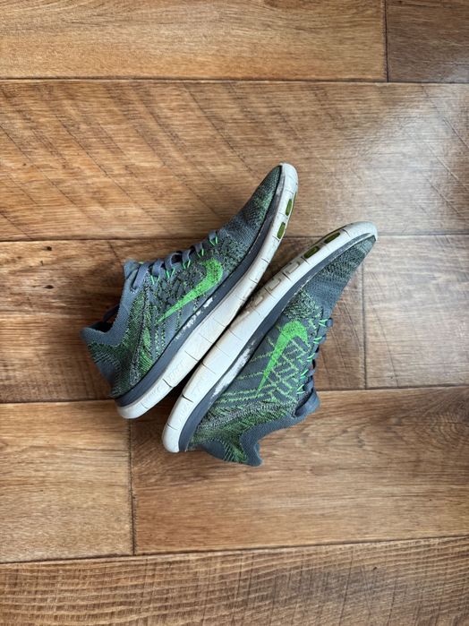 Беговые Кроссовки Nike Free 4.0 Flyknit серо-зеленые 42 р
