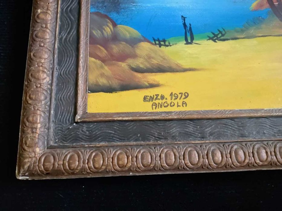 Pintura Angola 1979 emoldurada e assinada por Enzo
