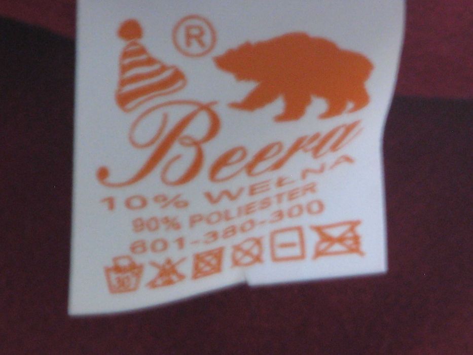 Ciepły welurowy  bordowy komplet czapka i komin