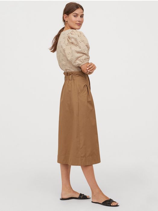 H&M beżowa haftowana bluzka XL bufiasty rękaw