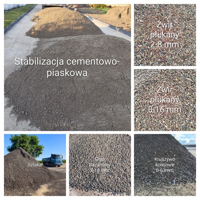 Kruszywa-piasek-szlaka-ziemia- żwir płukany-suchy beton-grys -Transport-koparko ładowarka