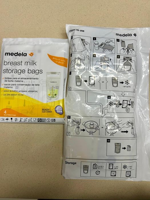 Sacos de congelar leite, 2 recipiente para armazenar leite e copo mede