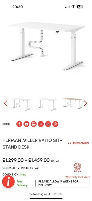 Herman Miller Ratio—електричні офісні столи преміум-класу (sit/stand)