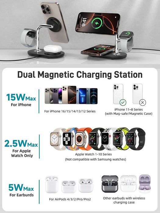 Dual Magnetic 3w1 ładowarka indukcyjna stacja ładująca do iphone Apple