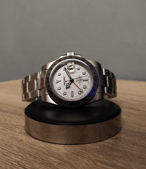 Seiko MOD Explorer 2 GMT Srebrny Biały Pomarańczowy Custom Nowy