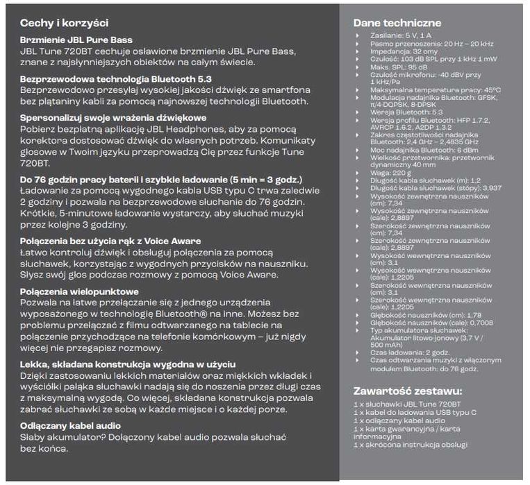 Słuchawki JBL Tune 720 BT
