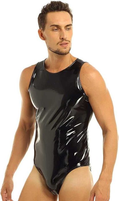 Еротичний спокусливий чорний вініловий чоловічий комбідрес, XL