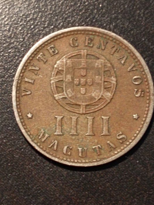 20 centavos - IIII Macutas RARA: Eixo inclinado	- Angola 1927