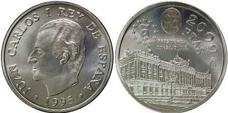 2 Moedas de Prata - Espanha, 2.000 Pesetas 1995 e 1997