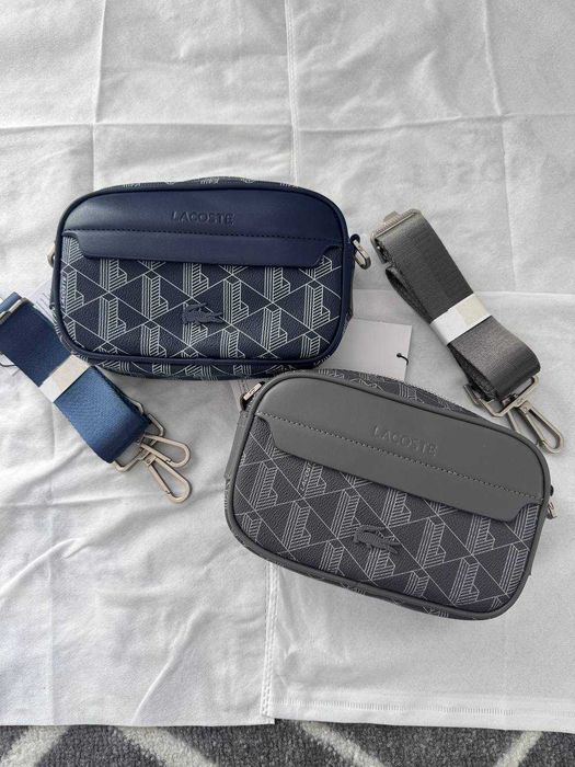 Сумка через плече Lacoste лакоста лакосте monogram сіра синя нова