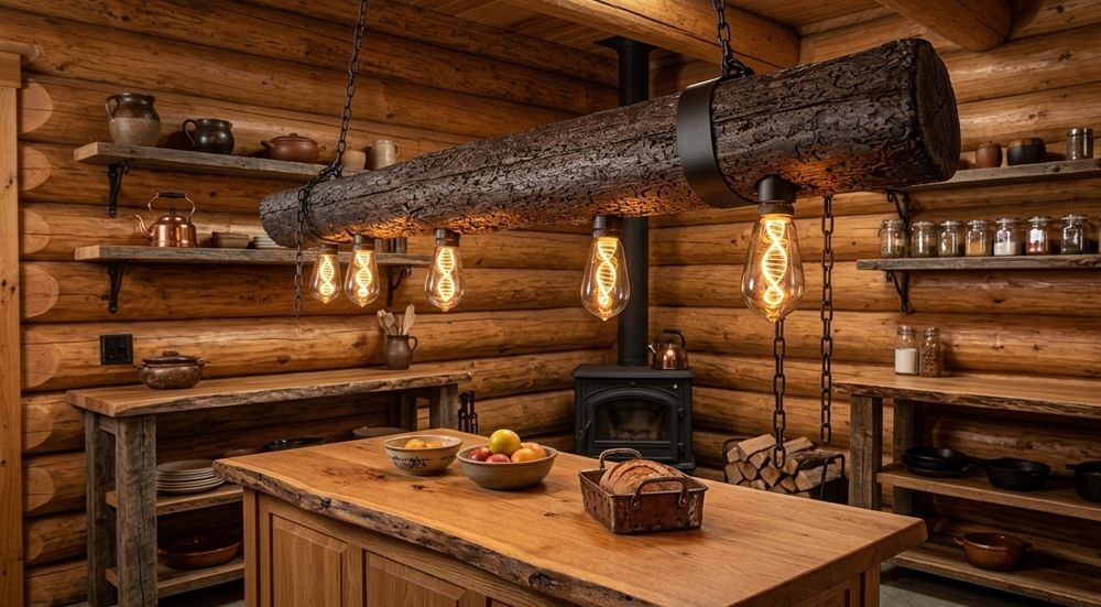 Lampa wisząca z belki 145 cm loft rustykalna, stare drewno, handmade