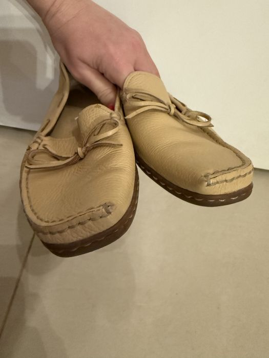 Żółte, używane mokasyny damskie ze skóry naturalnej, rozmiar 38, Ecco